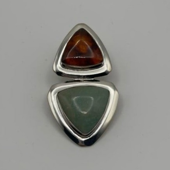 Sterling Silver Amber and Chrysoprase Pendant